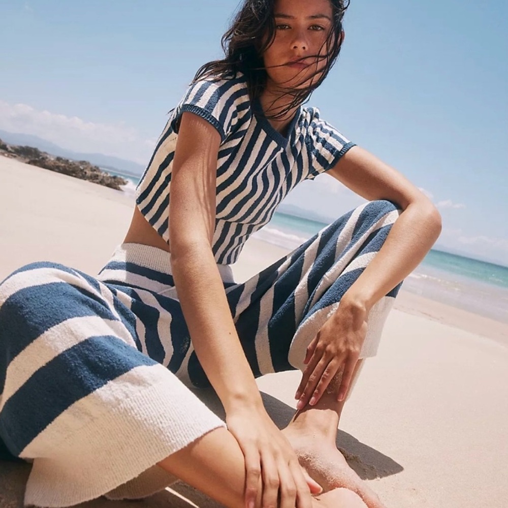 Striped Blue and White Knit Set